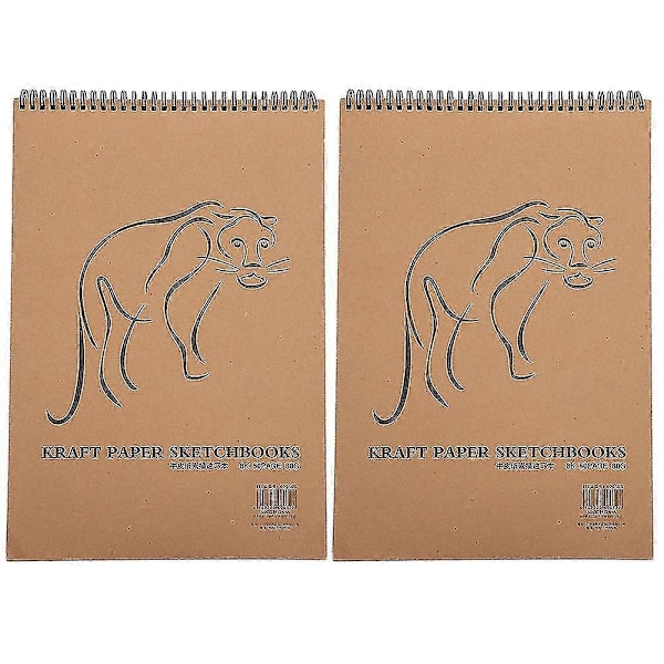 2 stk. Kraftpapir Skitsebog Tyk Retro Skitseblok Håndmalet Kunst Tegne Spiral Notesbog