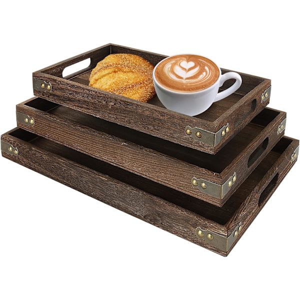 Trefat, middagsfat med håndtak, serveringsfat, te- og kaffefat, tre serveringsfat - 36*24*4