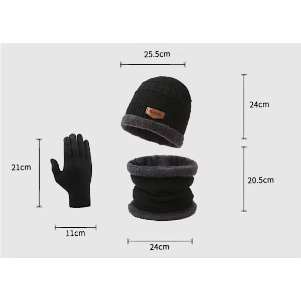 Mænds vinterdragt med varm og moderne strikket hue, jakke og handsker, one size fits all, akryl Black M