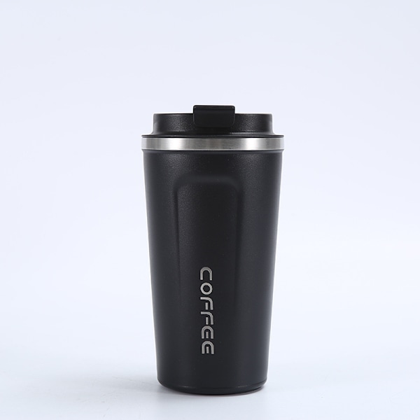350 ml/500 ml isolerad resekopp i rostfritt stål, läckagesäker ångisolering, perfekt för kaffe och te Black 380ml
