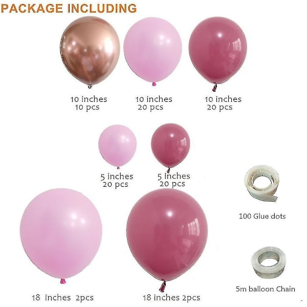96 st Ballongirlangbåge Kit Latex Ballongbåge Rosa Ros Röd Och Roséguld Ballonger För Bröllop Fest Födelsedag Bröllop Baby Shower Dekoration