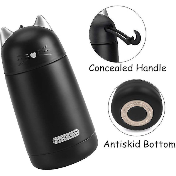 330 ml Termosmugg Kattformad Flask Vatten Kaffe Drycker Varm Kopp Rostfritt Stål Resa Sport Svart