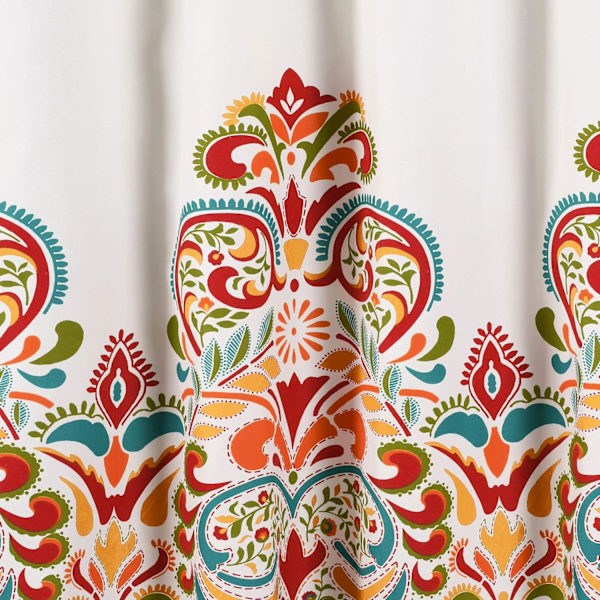 Bruseforhængsstof farverigt boheme paisley damask print design, 180*180cm, turkis og orange