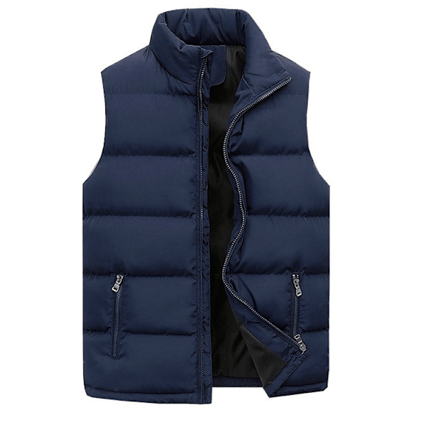 Mænds Varm Veste Uden Ærmer Jakke Vinter Lynlås Vandafvisende Frakke Casual Stående Krave Efterårsvest Navy 2XL