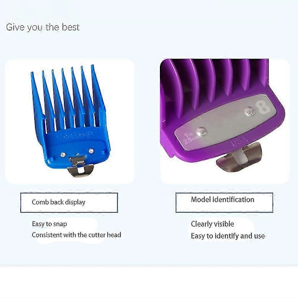 10 stk. Clipper Guards til Clipper, Farvede Hårklippere Skæreguides med Metal Clip fra 1/16 tommer