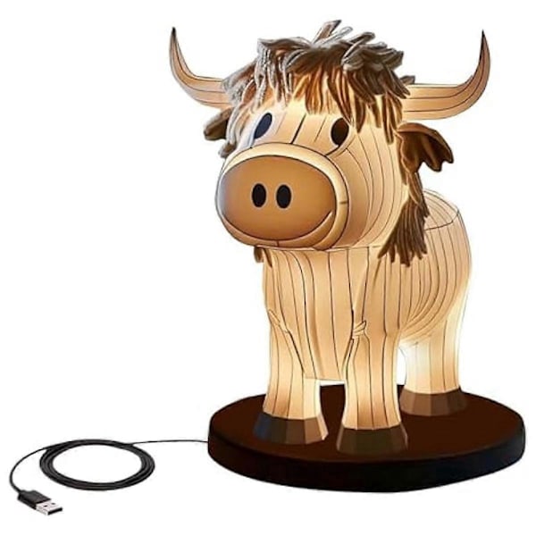 Ko-Bordlampa, Lantlig Ko Nattlampa, Ko Sänglampa USB Liten Sängbordlampa för Hemmakontor