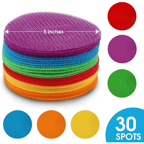30 stk 5 tommers teppe-sirkler, teppe-merker, sitteplasser for tepper, for klasserom, teppe-merker, klasserom-teppe-merker, 6 farger