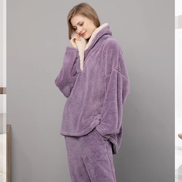 Dam Teddy Fluffy Super Mjuk Sherpa Twosie Pyjamas Set - Vinter Loungewear för Kvinnor
