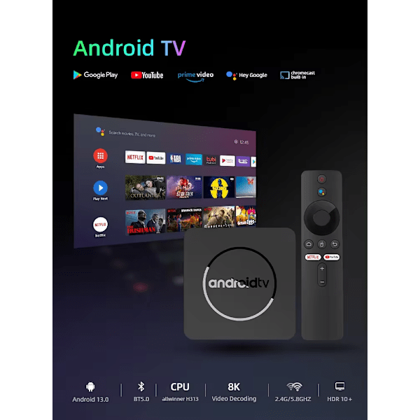 Smart TV-box 8K HDR med dubbla Wifi BT5.0 2G+16G