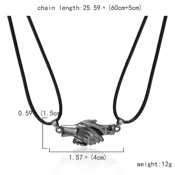 2 stk. Hånd i Hånd Par Halskæde Matchende Halskæder Bff Smykker Valentinsdag Gave, Sort+Sølv