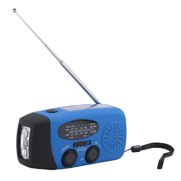 Solcelled Håndsving Radio 2000mAh AM/FM/ Vejrradio med LED Lommelygte USB Oplader Nødradio