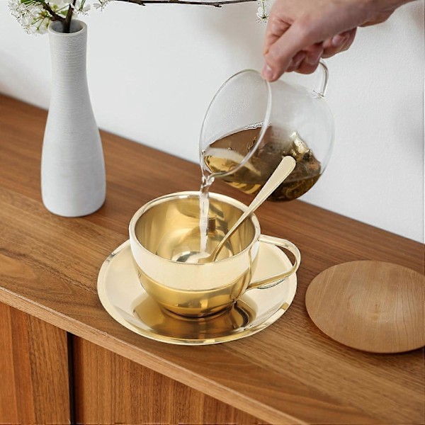 2 Set Rostfria Kaffemuggar med Fat Europeisk Stil Kaffemugg Set Lätt Lyx Metall Kaffe Te Kopp Set Guld