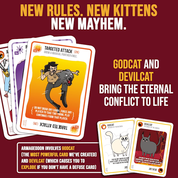 Exploding Kittens Hyvä vs. Paha - 2-5 pelaajaa - Ikäsuositus 7+ - Perhepeli - Juhlapelin