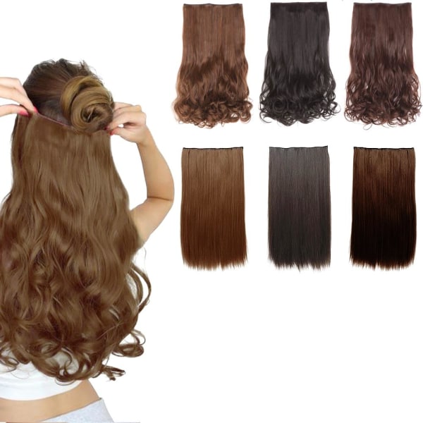 Clip-on Hair Extensions - Krøllete og rett hår - 70 cm - Velg farge! DarkBrown Lockigt - Mörkbrun