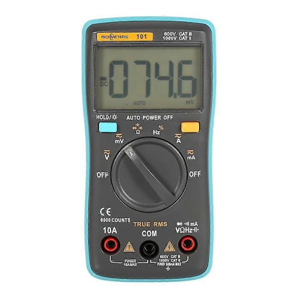 Digital Multimeter Måleinstrument AC/DC Amperemeter Voltmeter Bærbar Måler (RM101)