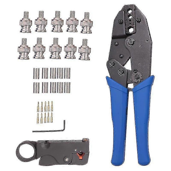 1 set koaxial RF/BNC-pressverktyg för RG58 / RG59 / RG6 med 10 st BNC-kontaktpressset