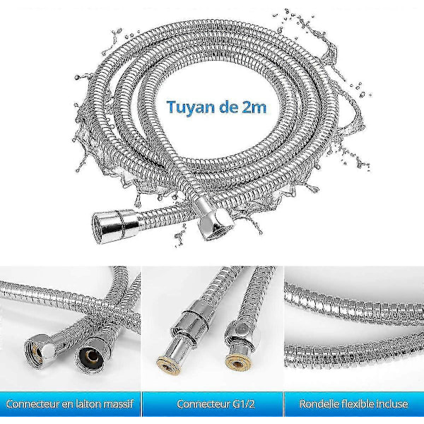 YSDSY Duschslang i rostfritt stål 200 cm, duschslang 2 m, flexibel duschslang i rostfritt stål, med
