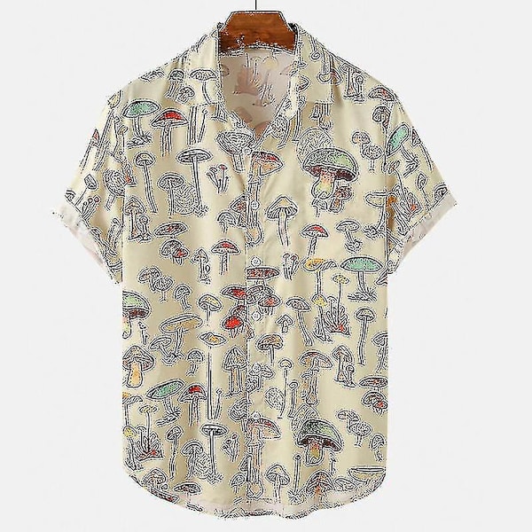 Sommer Hawaiian Skjorte til Mænd med Lapel, Korte Ærmer, Farverige Elementer, Svampeknop, Trendig, Afslappet Top, Fremragende