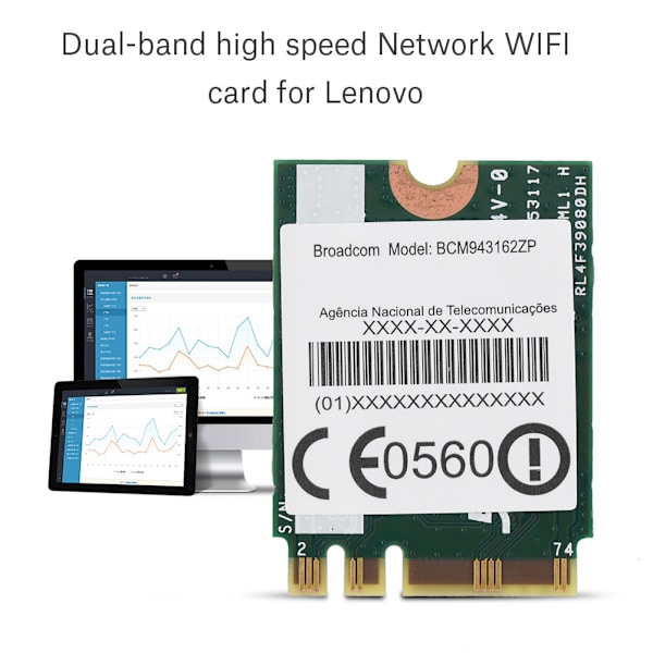 Dual Band 433Mpbs Netværk NGFF M2 Trådløs WIFI-kort 802.11AC til Lenovo