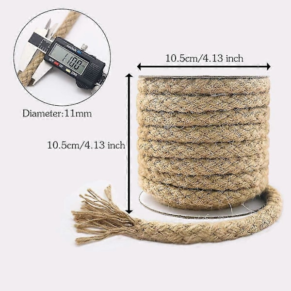 Flätad Jute Rep, 7,6 meter 11mm Tjockt Snöre för Hantverk, Klösbräda för Katter, Trädgårdsarbete, Buntning och Makraméprojekt