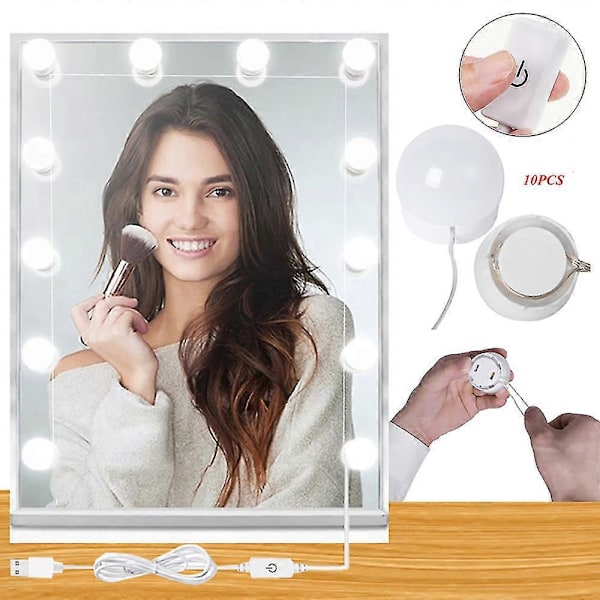 Hollywood Style USB LED Sminkespeillys, 10 Pærer 3 Lysmoduser For Sminkebordsett I Garderobe (speil Ikke Inkludert)