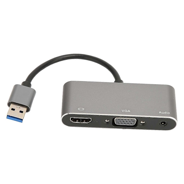 USB3.0 till HDMI VGA-adapter USB-delad skärm 1080P Gratis drivrutin Silvergrå 3-i-1-hubb
