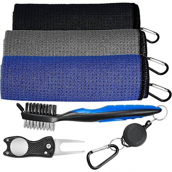 Golfhandduksset, Mikrofiber Waffle Golfhandduk, Borstverktygssats med Klubb-Rännkleaner Tillbehör för Män Kvinnor Golfgåvor