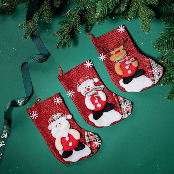 3pcs Christmas supplies doll snowflake Christmas socks children's Christmas gift bag Christmas tree decoration