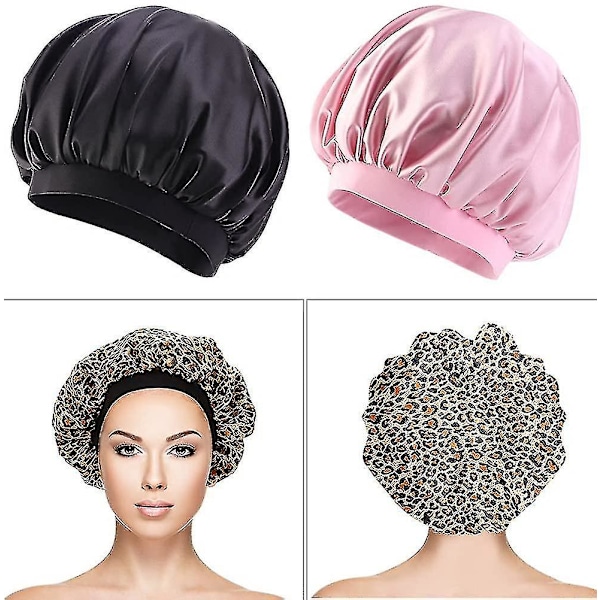 3 Satin Bonnet Sovehatte, Sovesilke Bonnet Bred Bånd Satin Hat Silke Nattesøvn