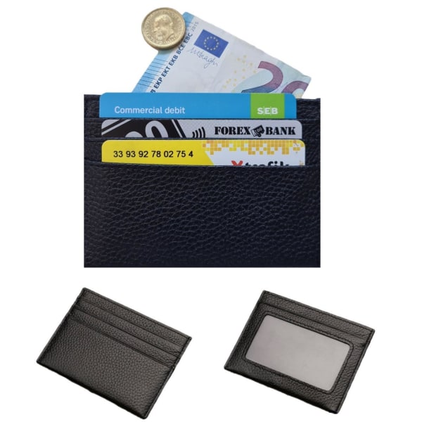 korkealaatuinen nahkainen korttiteline, jossa 3 korttipaikkaa ja 1 setelipaikka black