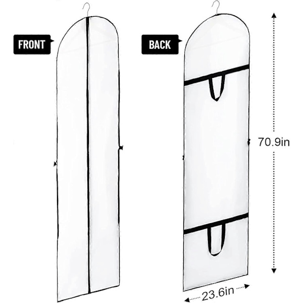 Hääpuku- ja iltapukuvaatteiden säilytyspussit - 2 kpl 180 cm PEVA-vaatepussi kahvalla