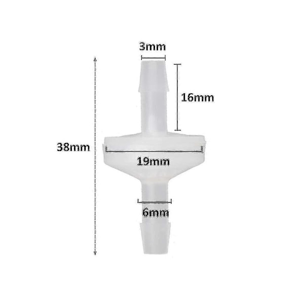 8 st 1/4 tum Backventil 6mm PVDF Envägsventil Inline Backventil
