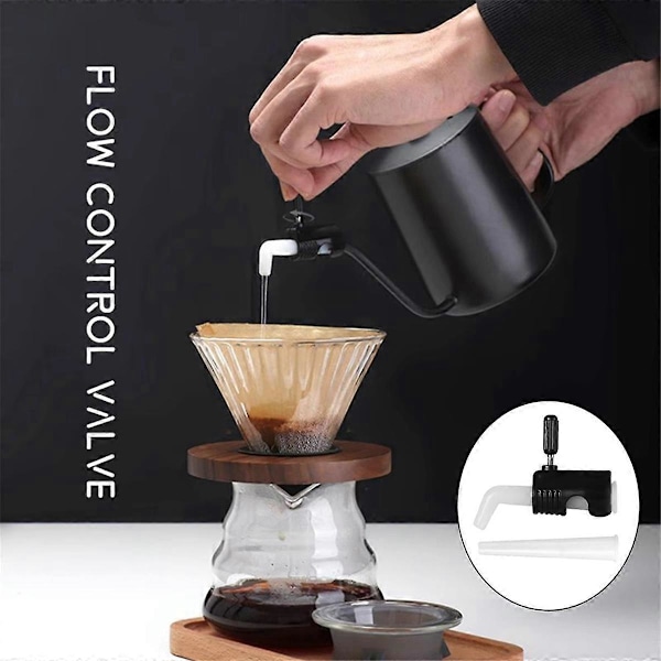 Coffeeware Kaffebryggare Häll över Kaffe Kanne Svanhals Drip Kanne Flödeskontrollventil Tillbehör Svart