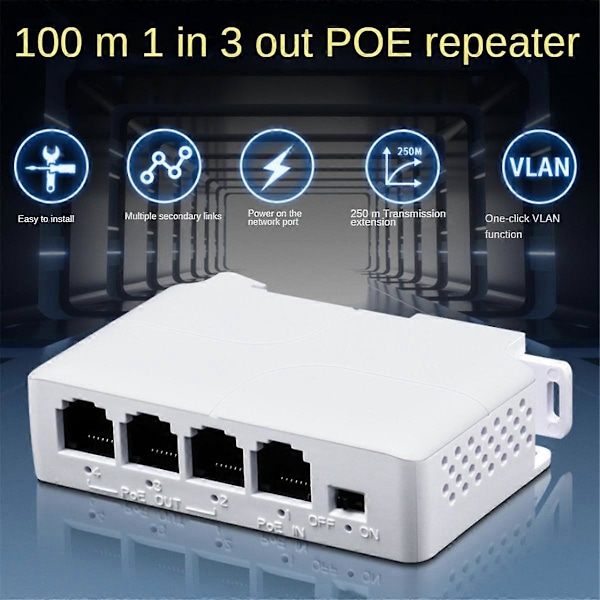 1 til 3 Port PoE Extender 10/100M Poe Repeater IEEE802.3Af for IP Overføring Extender for POE Switch NVR IP Kamera