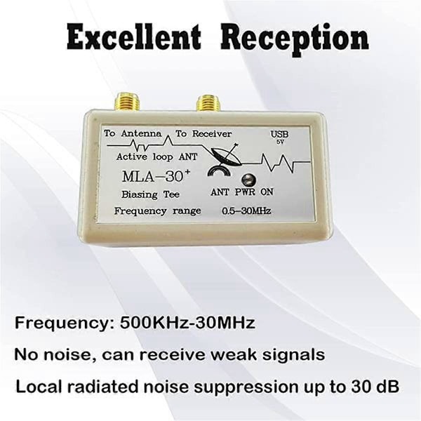 -30+ Plus 0,5-30MHz Ring Aktiv Mottaksantenne SDR Loop Antenne Lav Støy Mellomkortbølge Radio