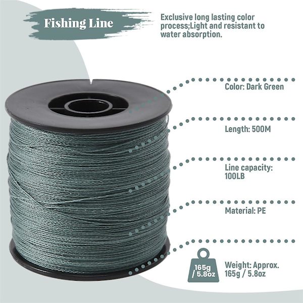 500M 100LB 0.5mm Super Sterk Flettet Fiske Line PE 4 Tråder HOT[Gul] 08BLFarge: Mørk Grønn