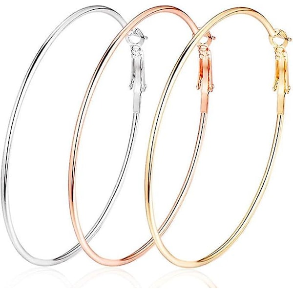 3 Pairs Big Gold Hoop Earrings for Women Girls,925 Sterling Silver Post Big Hoop Earrings for Women Multipack,Stainless steel Large Hoop Earrings Gold