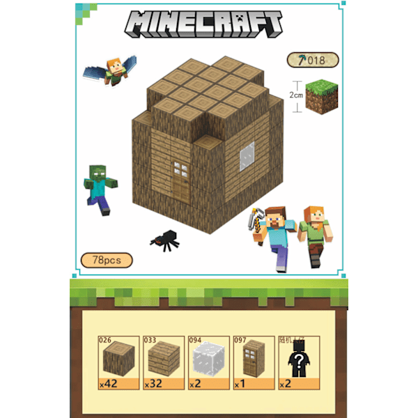 Minecraft Rakennuspalikat 84 Kuusisivuisella Magneettisella Leikkalelulla (Mökki 1) Cabin 1
