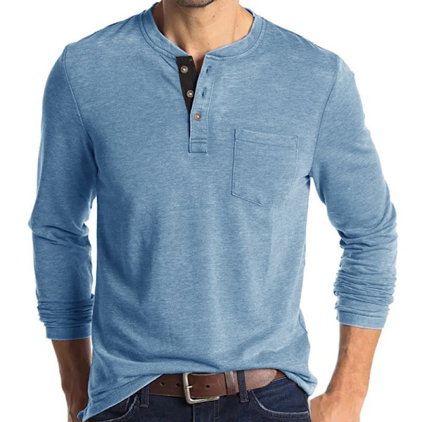 Herrar Långärmad T-shirt Bomull Henley Casual Fashion T-shirt