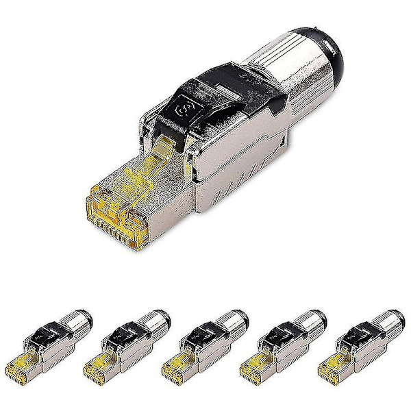 6-pakks verktøyfri skjermet RJ45 Cat 8, Cat8 felttermineringskontakt, Cat8-kontakt, Cat8-plugg