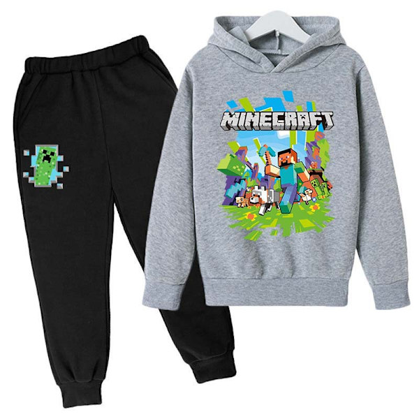 Barnens Minecraft träningsdräkt med tryckt huvtröja och byxor, casual Grey 150