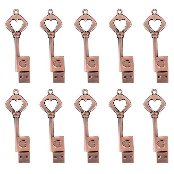 10x USB 2.0 Metal USB Pen Drive Ren Hjerte USB Flash Drive Nøgle (Kobber, 8GB)