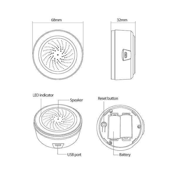 ZigBee NEO 90DB Ljud- och Ljussensor Tuya Smart Life Inbyggd Sirenlarmsensor