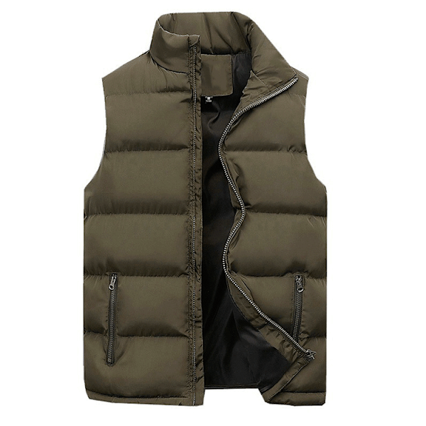 Varm vest uten ermer for menn, vinterjakke med glidelås, vanntett, casual, med stående krage, høstvest Army Green L