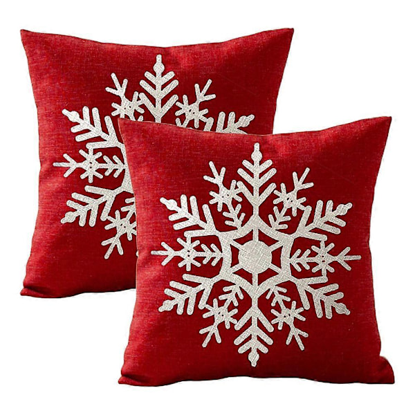 Julkuddar 18x18 Set om 2 Juldekoration Linne Kuddfodral Vinter Snöflinga Dekorationer