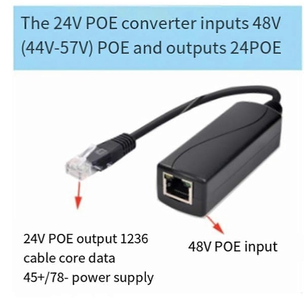 48V till 24V PoE-omvandlare med 100M Ethernet-hastighet PoE till 24V spänningsregulatorläge B för passiv