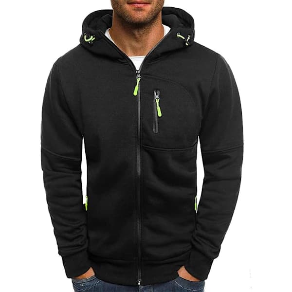 (pow yeah!) Herre Hættetrøjer Sweatshirt Lynlås Lette Jakker Sort 3XL