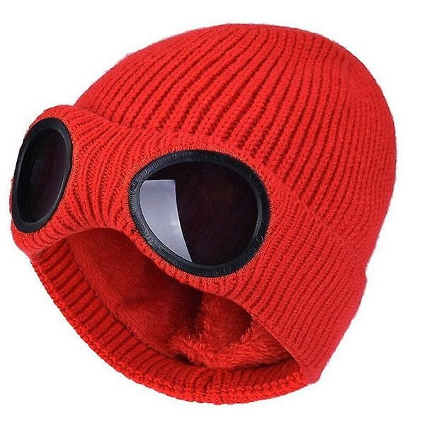 Unisex Varm Vintermössa Stickad Ull Tjock Mössa Glasögonmössa Red