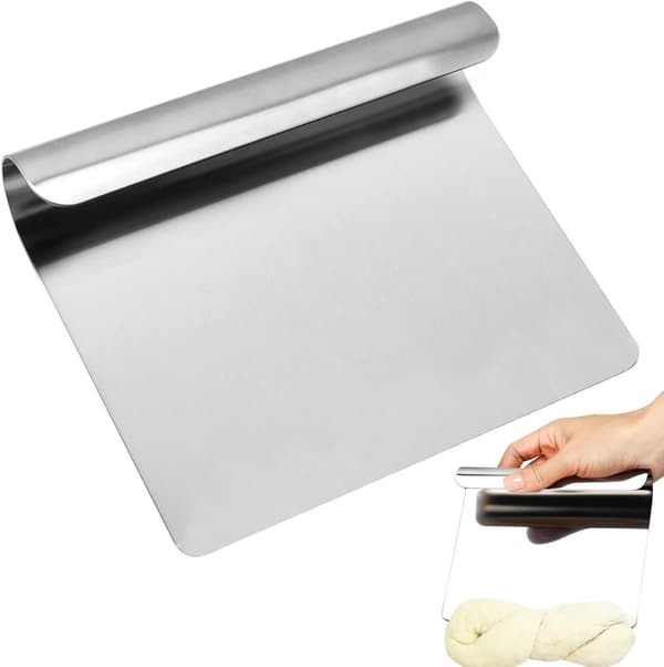 Deigskrape, 304 rustfritt stål, ergonomisk deigkutter for brød, pizza og baking, sølv, 14 x 12 cm