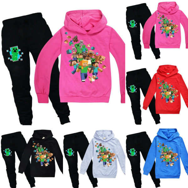 Minecraft Barn Hoodies Träningsoverall Set Huvtröja + Byxor Jumper Suit Röd 160cm Red 160cm